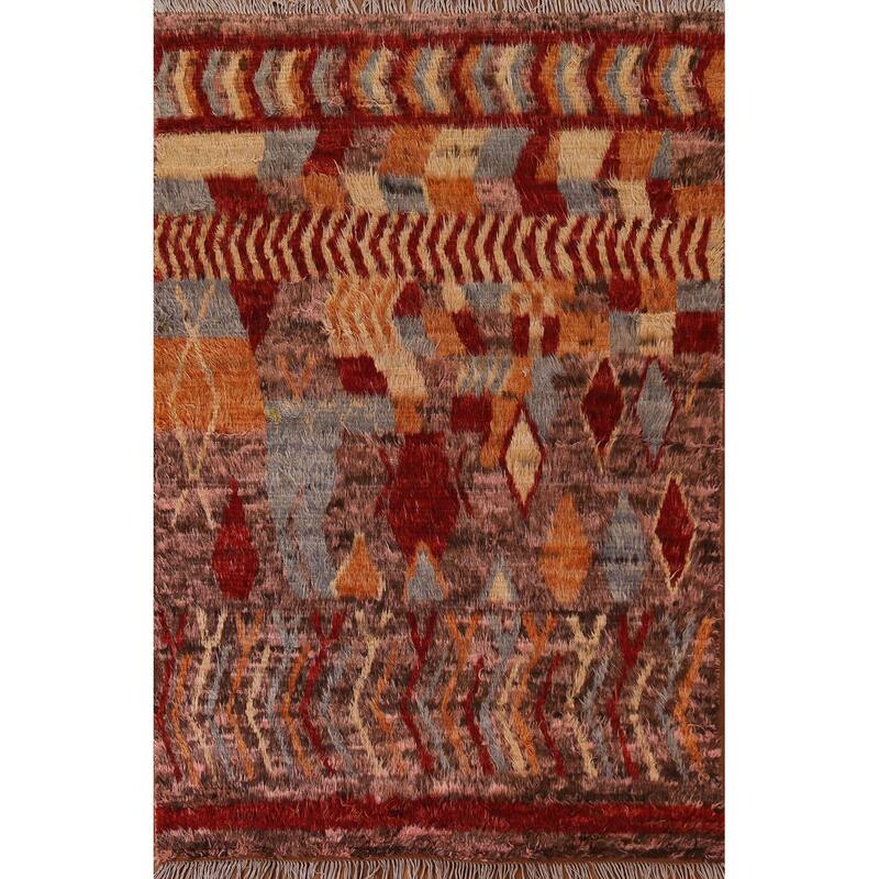 Hand Knotted Oriental 100% Wool Carpet Modern Tribal Pink Moroccan Area Rug - 7' 9'' X 5' 4''