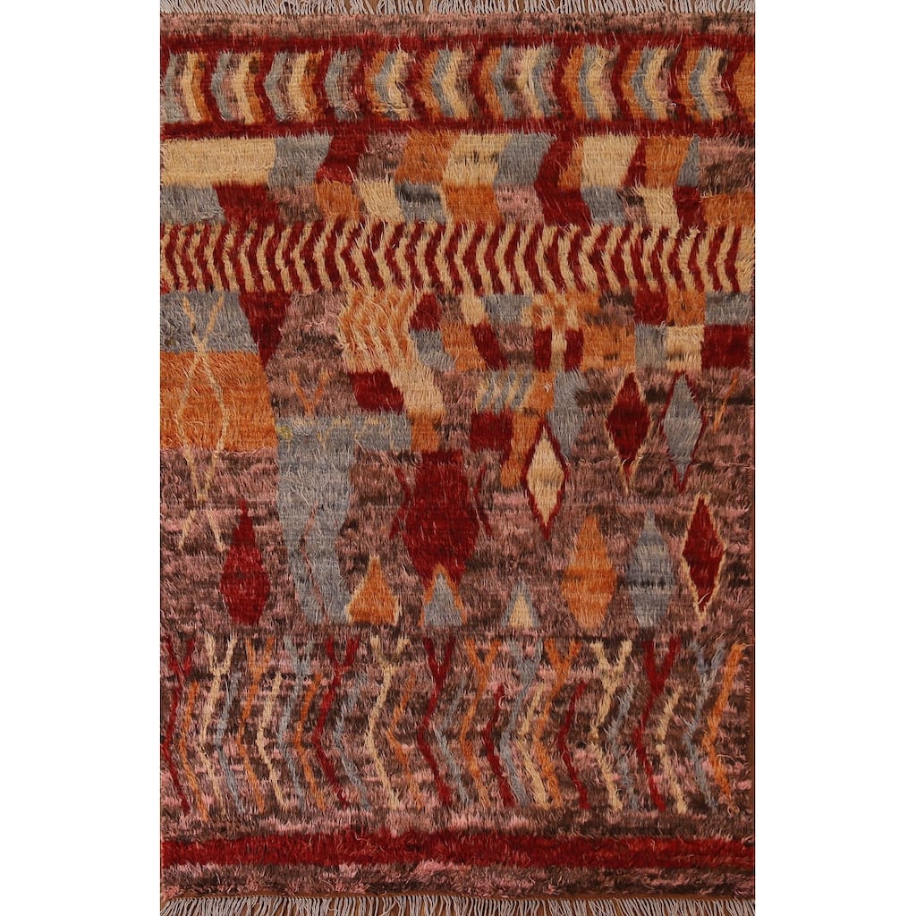 Hand Knotted Oriental 100% Wool Carpet Modern Tribal Pink Moroccan Area Rug - 7' 9'' X 5' 4''