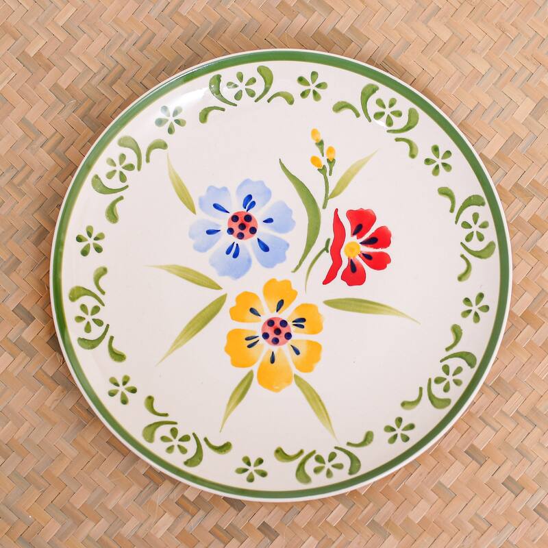 Novica Handmade Primrose Path In Green Ceramic Luncheon Plate