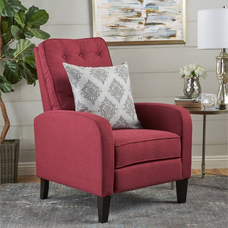 Roomfitters Push-Back Recliner Chair with Button Tufting and Tapered Wood Legs, Lounge Accent Chair for Living Room, Wine Red - Red