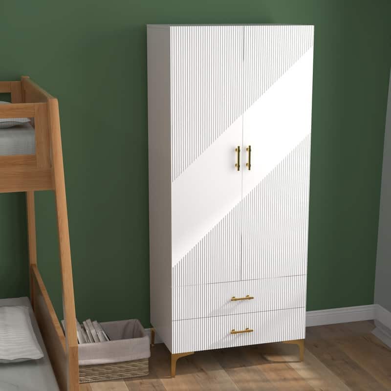 2 Door 2 Drawers, White Armoires, Wardrobe Cabinet, Suitable for Wardrobes in Bedrooms, Offices