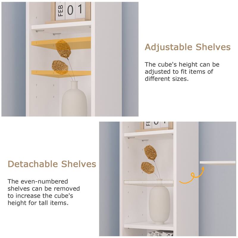 VECELO 70.9 Inches 70.9-Inch White Bookshelf with 4 Open Shelves & Magnetic Doors Anti-Tip Device Organizer for Home Storage