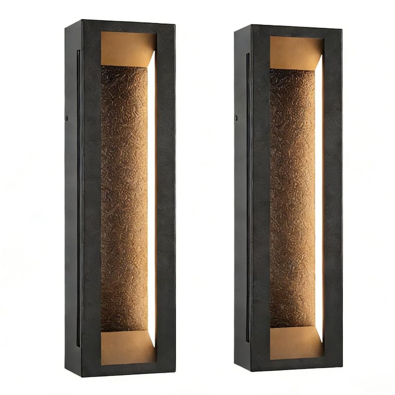 LamQee Modern Black Outdoor Wall Light Linear Textured LED Wall Sconce - 2Pack/20 inch