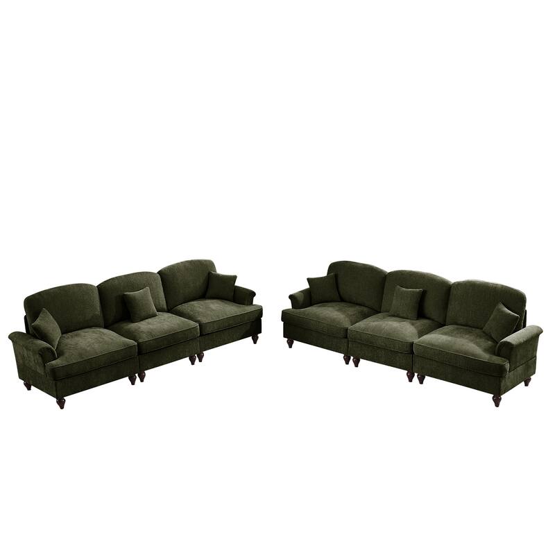 GDFStudio - Classic Chenille 3-Seater 107" Modular Sofa Set with Flared Arms and Removable Ruffles Pleats Skirts (Set of 2)