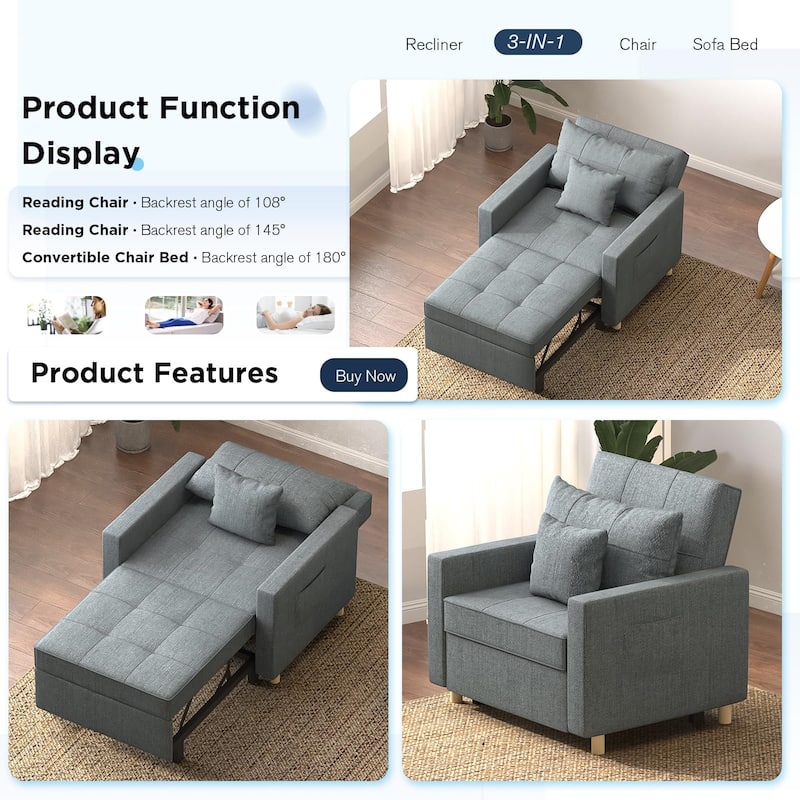 AECOJOY Adjustable Sleeper Chair Bed 3-in-1 Convertible Futon Sofa