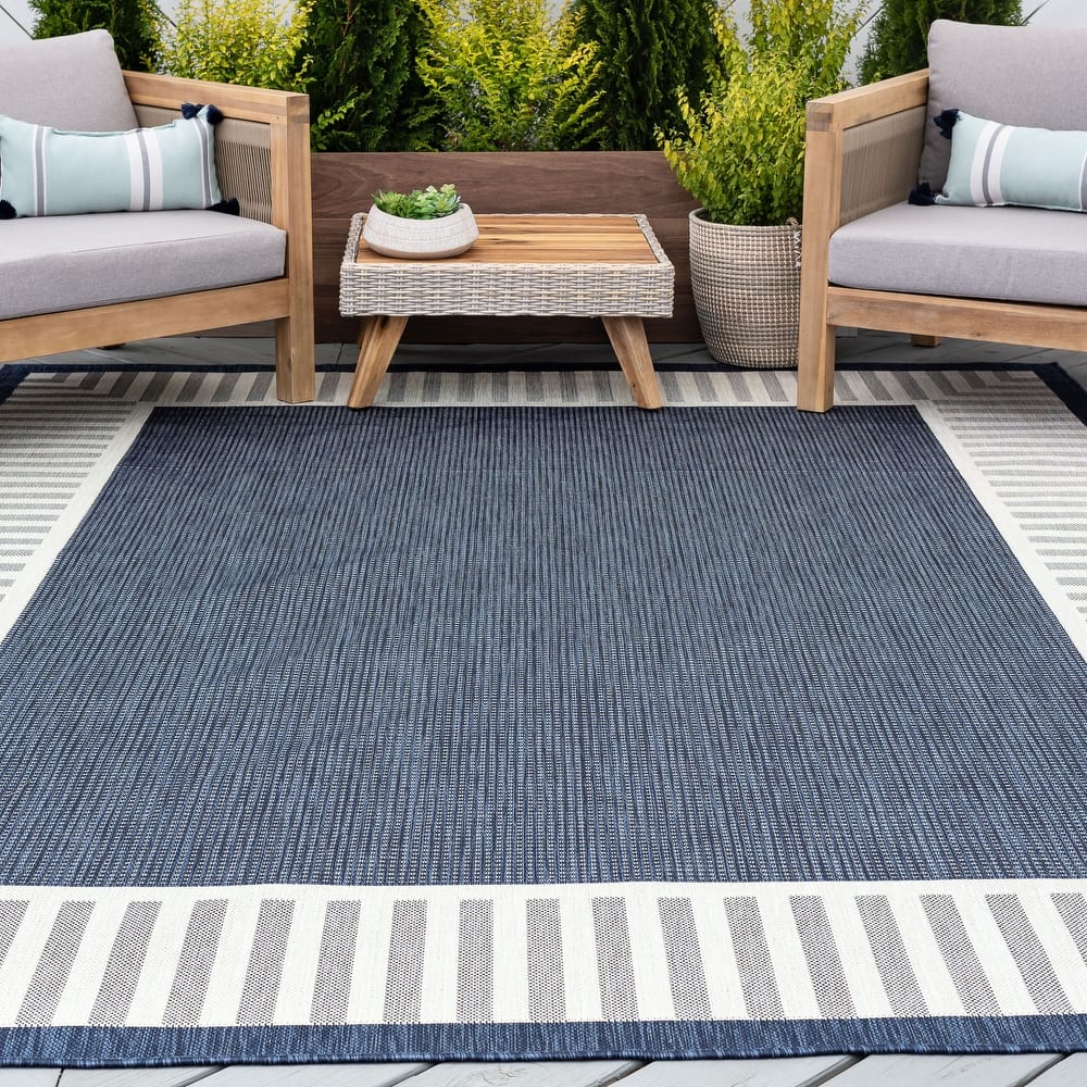 Exo Coastal Striped Border Indoor/ Outdoor Area Rug