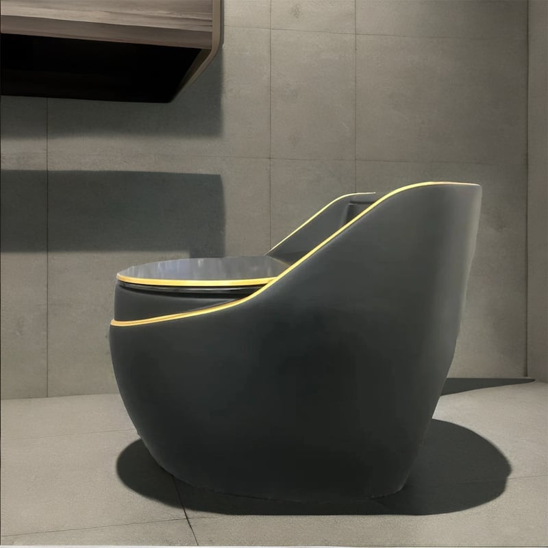 Black Double Gear Flushing Ceramic One Piece Toilet with Seat