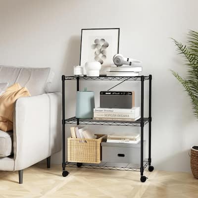 3-Shelf Shelving with Wheels Adjustable Metal Organizer Wire Rack