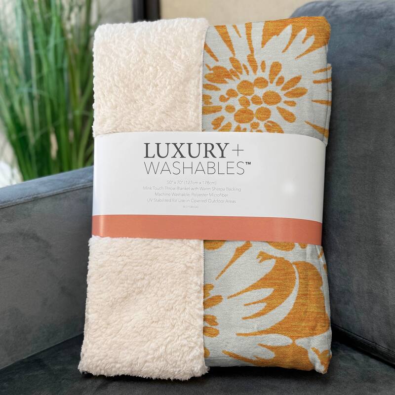 Premium Machine Washable Modern Floral Sherpa Throw Blanket
