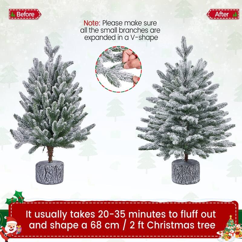 Yaheetech 2ft/3ft Pre-lit Mini Flocked Tabletop Christmas Tree with Warm White LED Lights