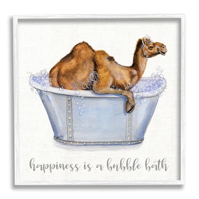 Stupell Happiness Is a Bubble Bath Desert Camel Bathroom Framed Wall Art - Orange