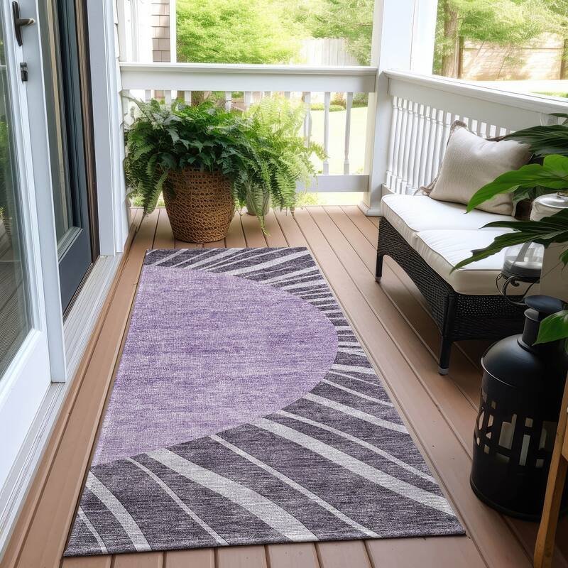 Machine Washable Indoor/ Outdoor ChantilleSunburst Modern Rug - Purple - 2'3" x 7'6"