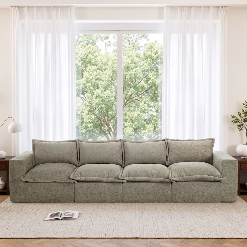 No Assembly Chenille Modular Sectional Sofa Comfy Cloud Couch - Camel-4Piece