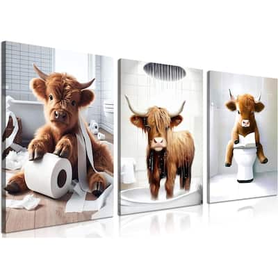 Wall Art, Brown Cute Cow Animal Canvas Posters Prints