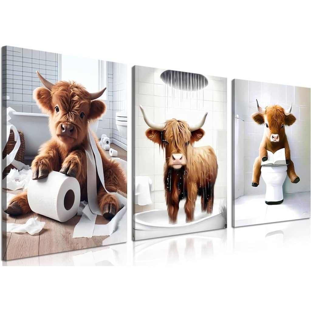 Wall Art, Brown Cute Cow Animal Canvas Posters Prints