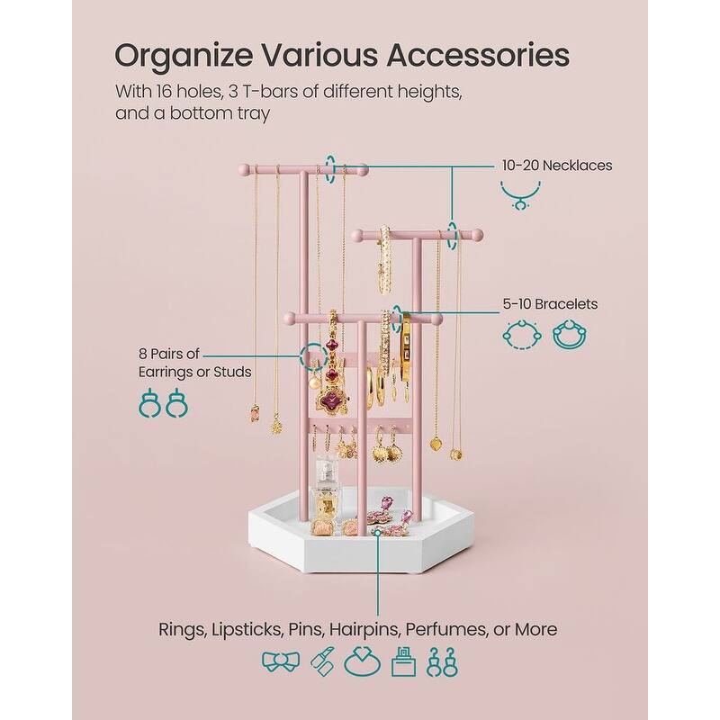 Metal Frame Jewelry Display Stand Holder with Hexagonal Base - 7"D x 8"W x 14.1"H