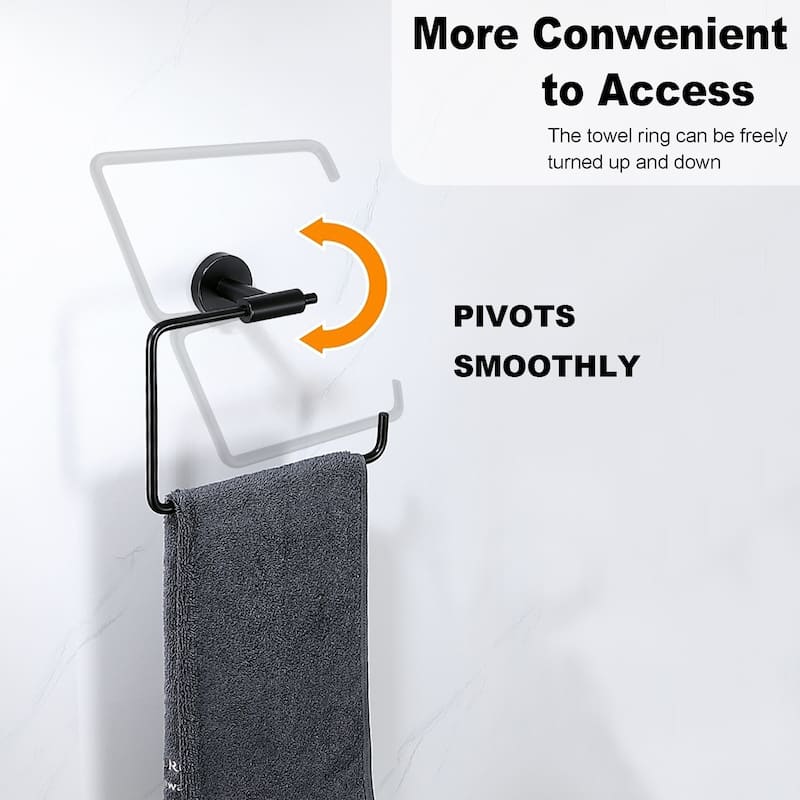 AITINKAN 5-Piece Bathroom Hardware Set Towel Ring Set in Matte Black