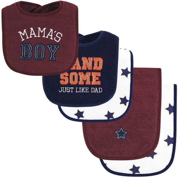 slide 1 of 1, Hudson Baby Infant Boys Cotton Terry Bib and Burp Cloth Set, Mamas Boy, One Size - Mamas Boy - One Size One Size - Mamas Boy
