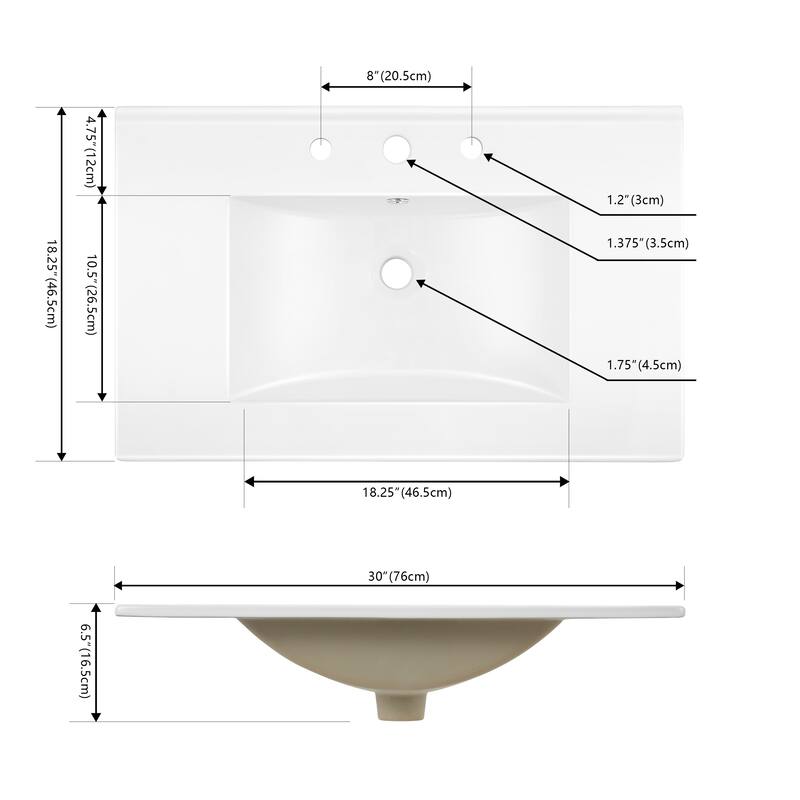 Aubert 3-Hole Classic Contemporary Rectangular Ceramic Single Sink Basin Vanity Top, by JONATHAN Y