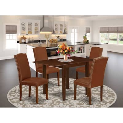 HomeStock 5-Pc Mahogany Finish Solid Wood Top - Dining Room Set - Seats 4