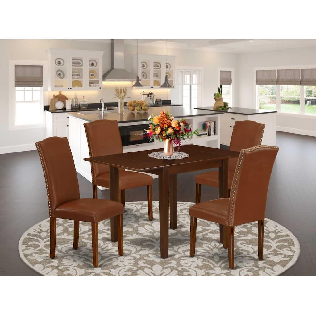 HomeStock 5-Pc Mahogany Finish Solid Wood Top - Dining Room Set - Seats 4