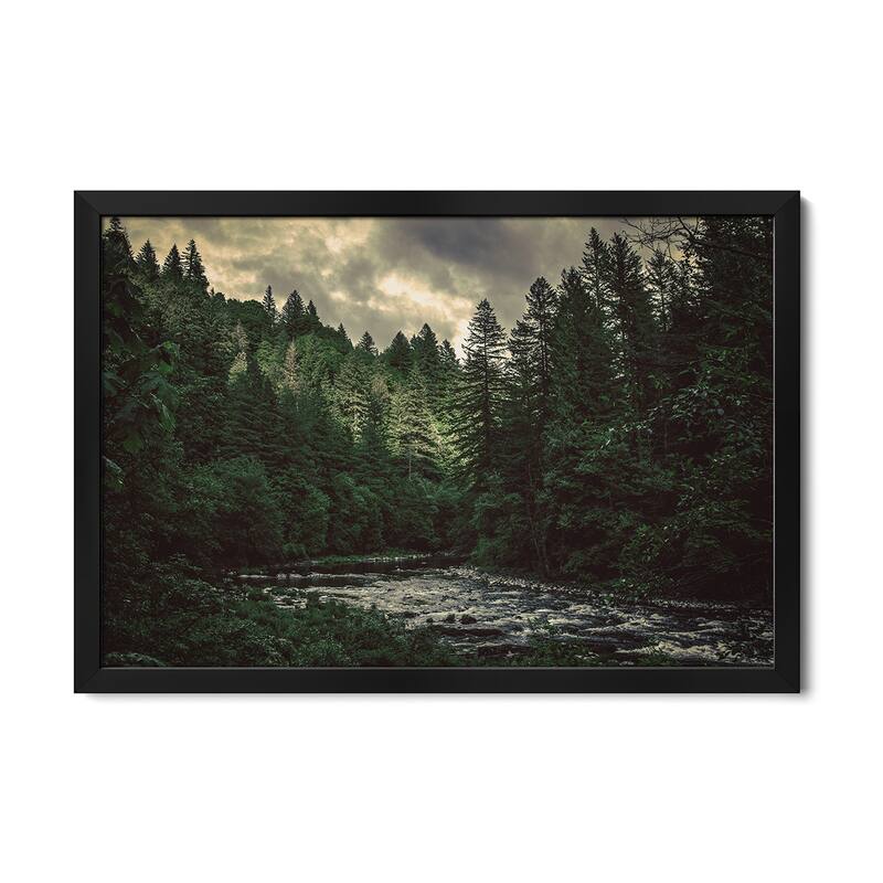 Pacific Northwest River And Trees Premium Framed Poster by Nature Magick - Black - 32x24x1