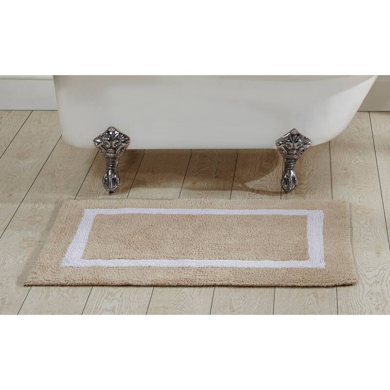 Better Trends Hotel Collection in Race Track 100% Cotton Super Absorbent Reversible Double Sided Machine Washable Bath Mat Rug - 24" x 40" Rectangle - Sand & White