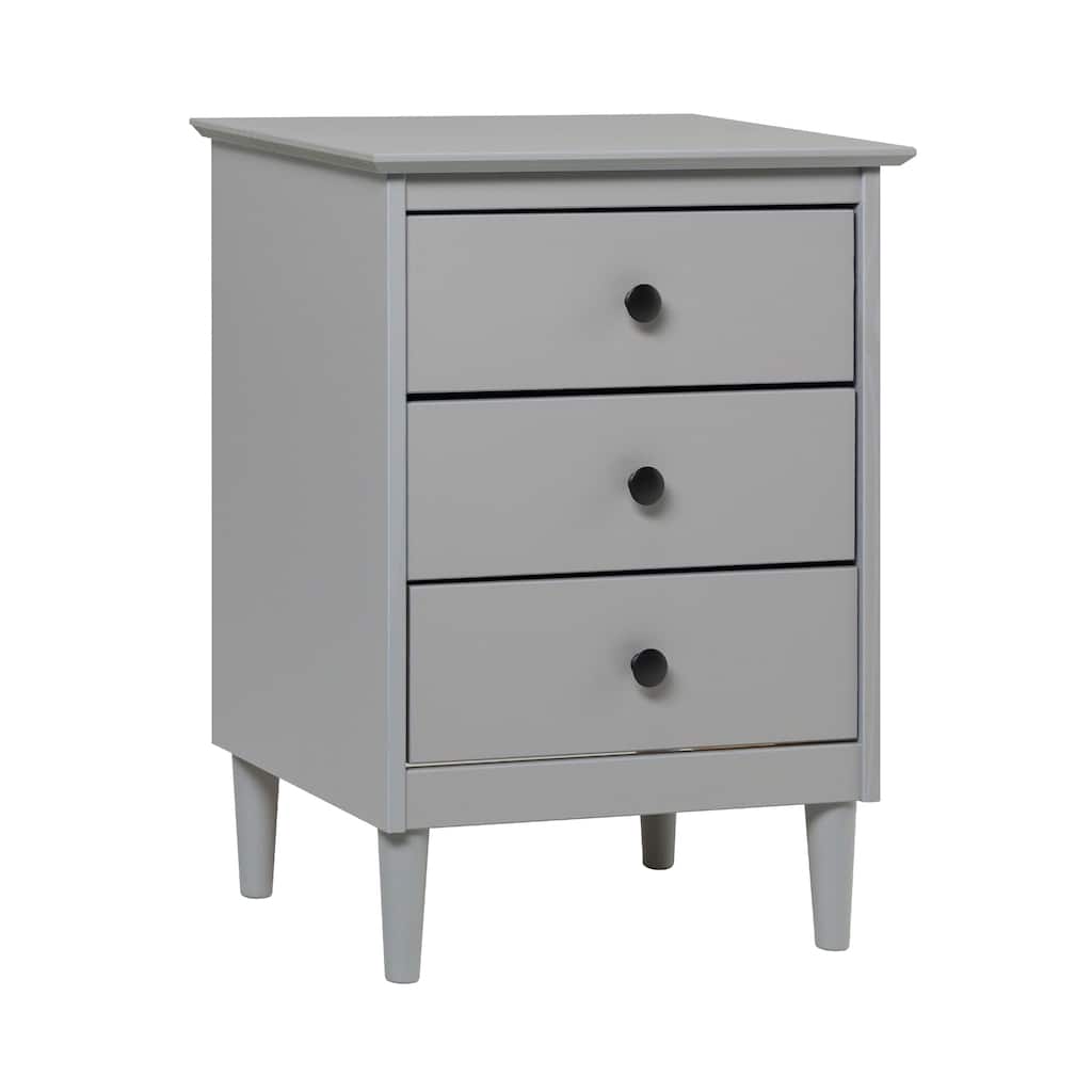 Grey Solid Wood 3-Drawer Nightstand with Black Metal Pulls