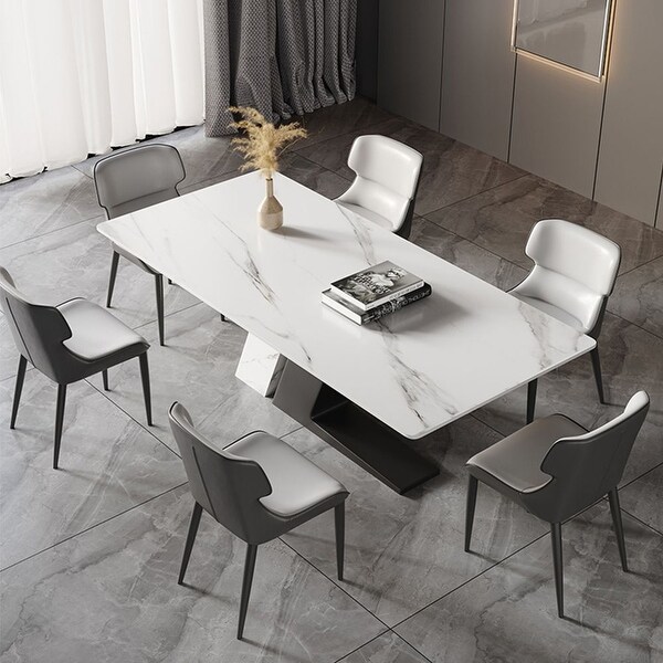 Modern Luxury White Rectangular Dining Table with Glossy Sintered