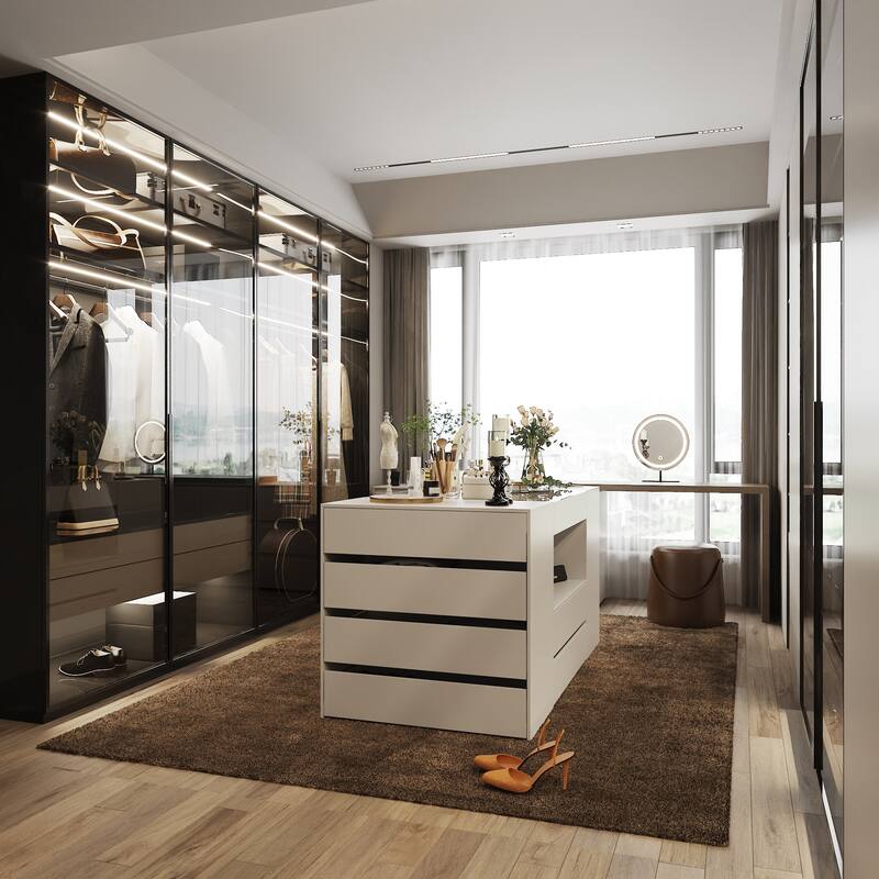 Multi-Functional Dressing Room Storage Island with Ample Drawer Space