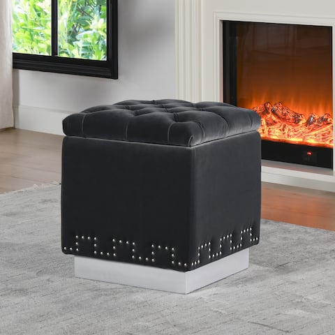 Milly Performance Fabric Accent Tufted Metal Base Storage Cube Ottoman by Jennifer Taylor Home