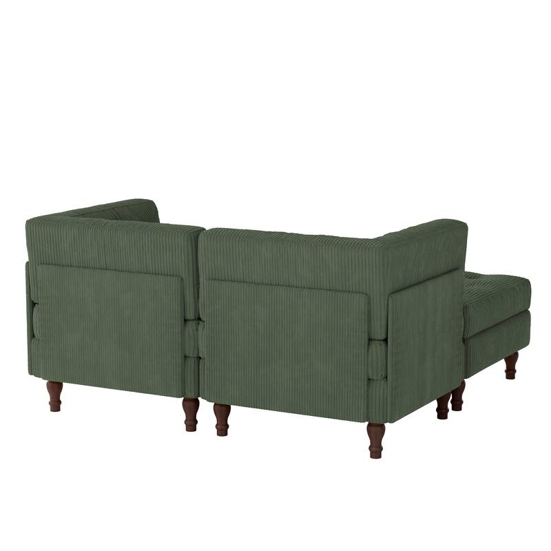 Corduroy Upholstered Modular Corner Sectional Sofa with Reversible Ottoman