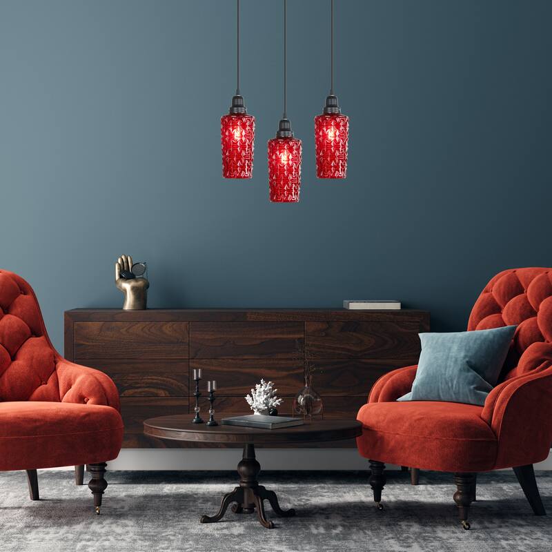 River of Goods Blue/Red and Black Glass and Metal 4.75-Inch Pendant Light with Adjustable Hanging Cord