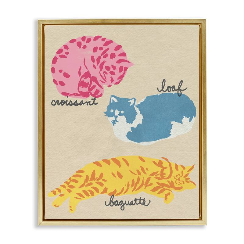 Stupell Funny Relaxing Cat Shapes Framed Floater Canvas Wall Art Design By June Erica Vess - 25 x 31 - Gold