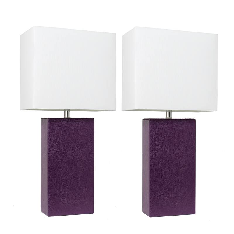21 in. Eggplant Finish Table Lamp with White Shade, Sturdy Table Lamp for Living Rooms and Bedrooms, Set of 2