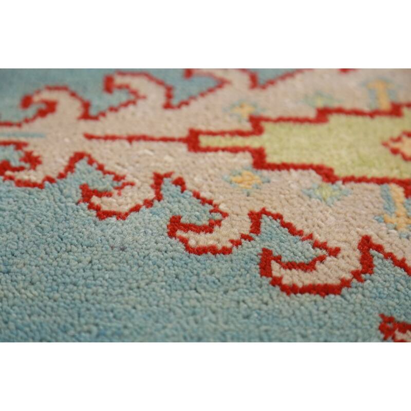 Light Blue Geometric Viss Oriental Large Rug Handmade Wool Carpet - 9'9" x 13'9"