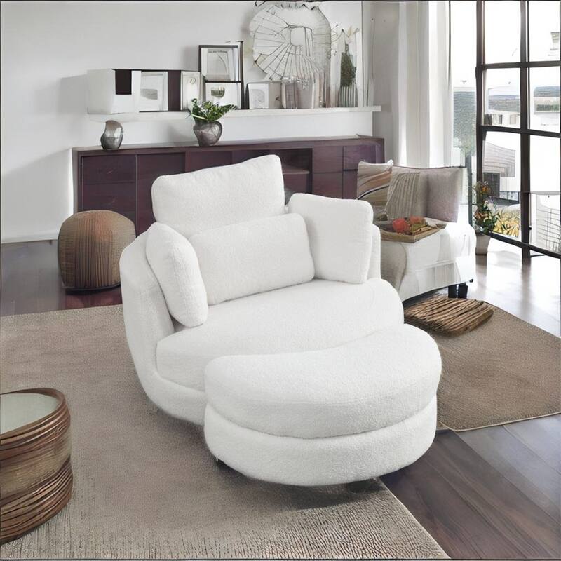 39"W Oversized Swivel Chair with Moon Storage Ottoman for Living Room