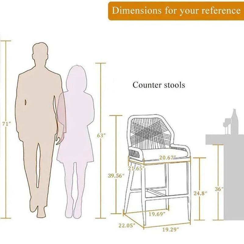 PURPLE LEAF Modern Counter Bar Stools Set of 4 Rattan Chairs with Back and Cushion Kitchen Barstools