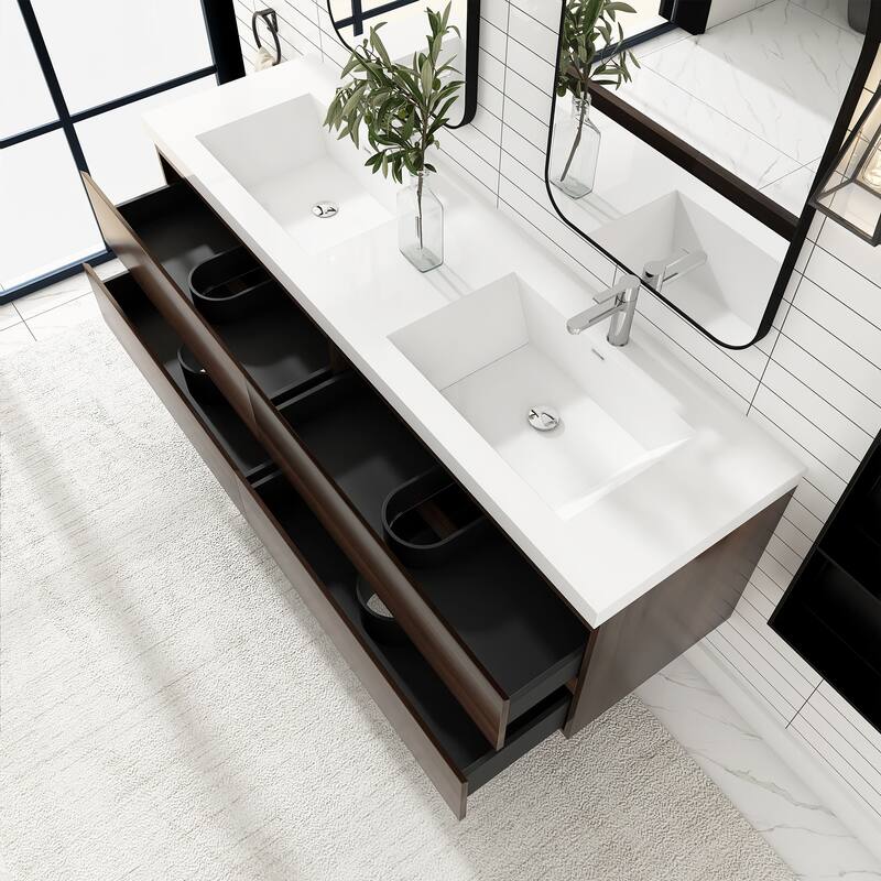 Floating Bathroom Vanity with Integrated Resin Top