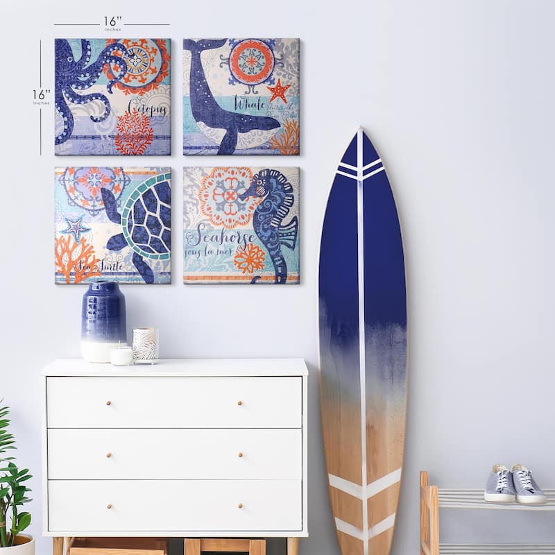 North Shore Nautical Vintage Canvas Wall Decor Art Print - 4 Piece Set