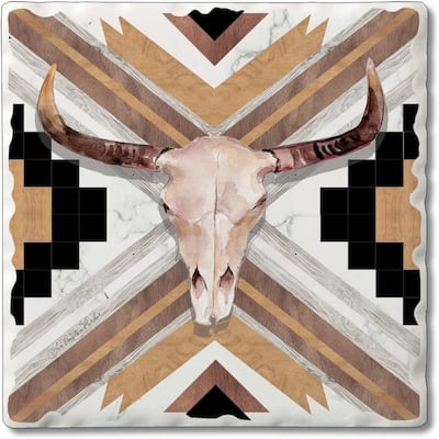 CounterArt Santa Fe Skull Absorbent Stone Tumbled Tile Coaster Set of 4 Made in The USA Protective Cork Backing