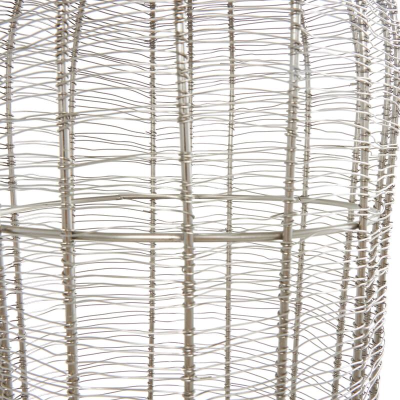 Silver Metal Tall Vase with Woven Black Rattan Base