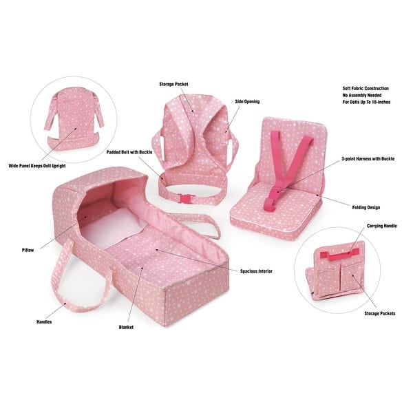 dimension image slide 1 of 2, Badger Basket First Class 5-Piece Doll Travel Set - Pink/Stars