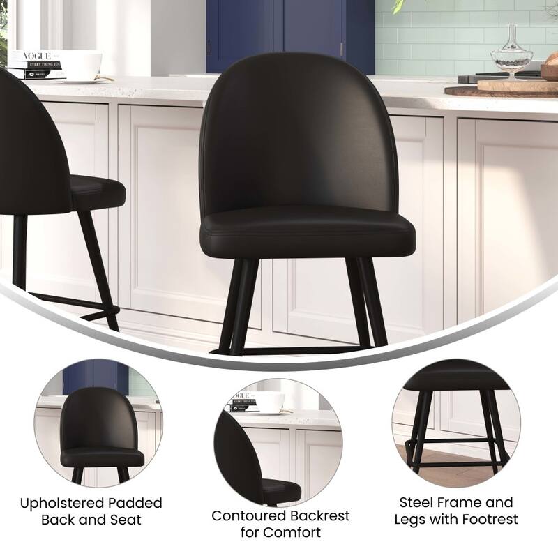 Set of 2 Upholstered Counter Stools with Steel Frames