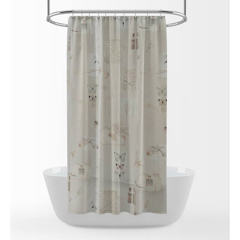 70" x 72" Floral and Butterfly Pattern Beige Shower Curtain