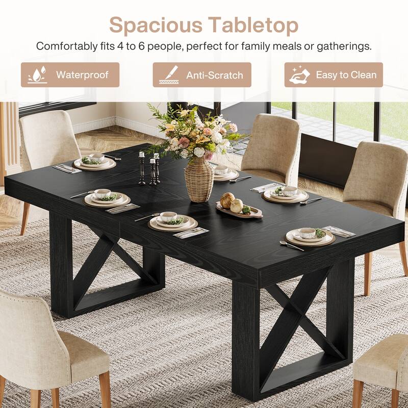 63-Inch Rectangle Dining Table, Farmhouse Kitchen Table for Home