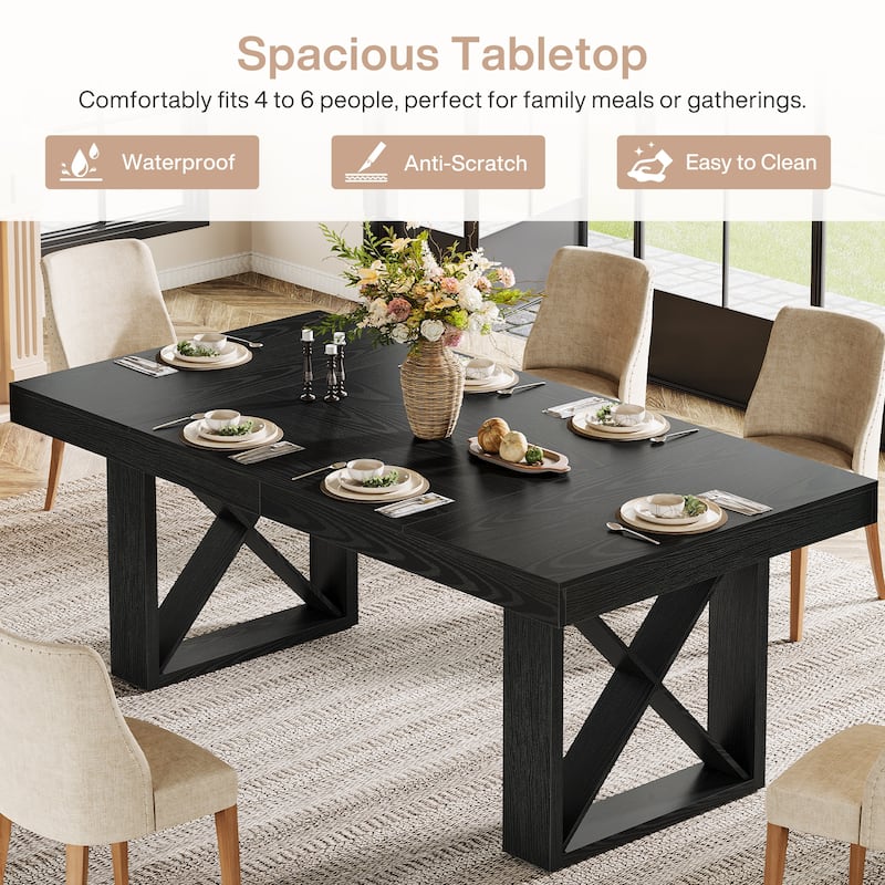 63-Inch Rectangle Dining Table for 4-6 People, Farmhouse Kitchen Table