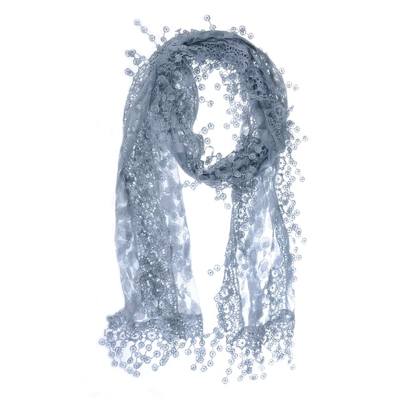 Dreamy Lace Scarf with Leaf Design and Tassels