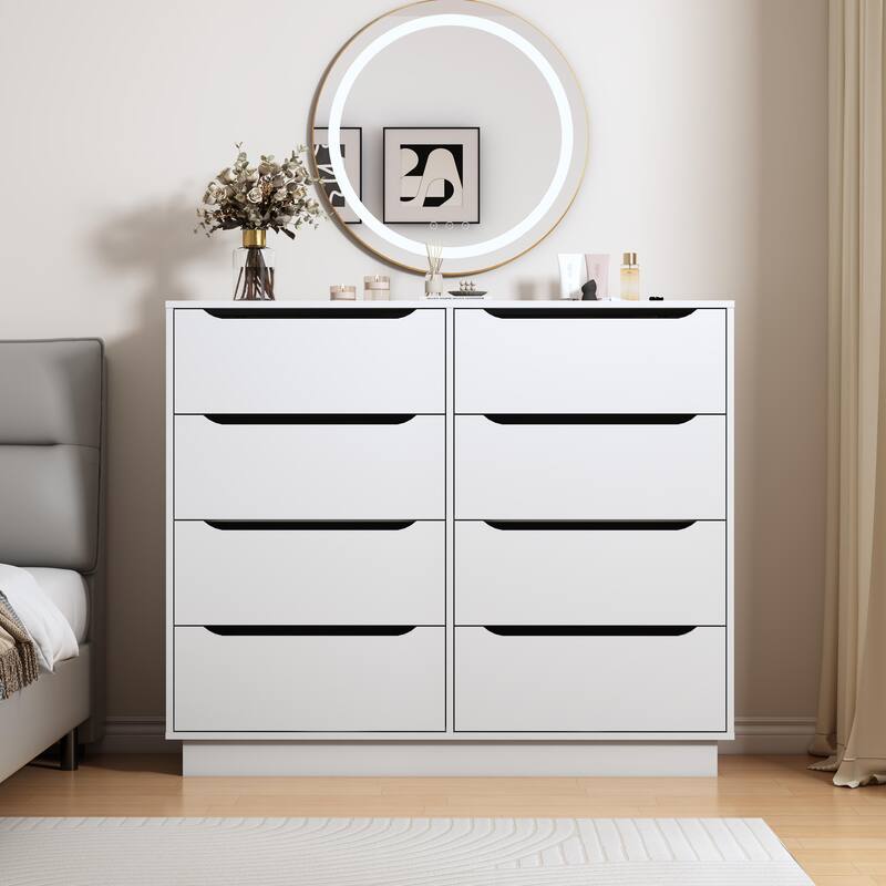 Wooden White Dresser for Bedroom, 9 Drawer/8 Drawers Double Dressers & Chest of Drawers, Large Clothing Storage Cabinet