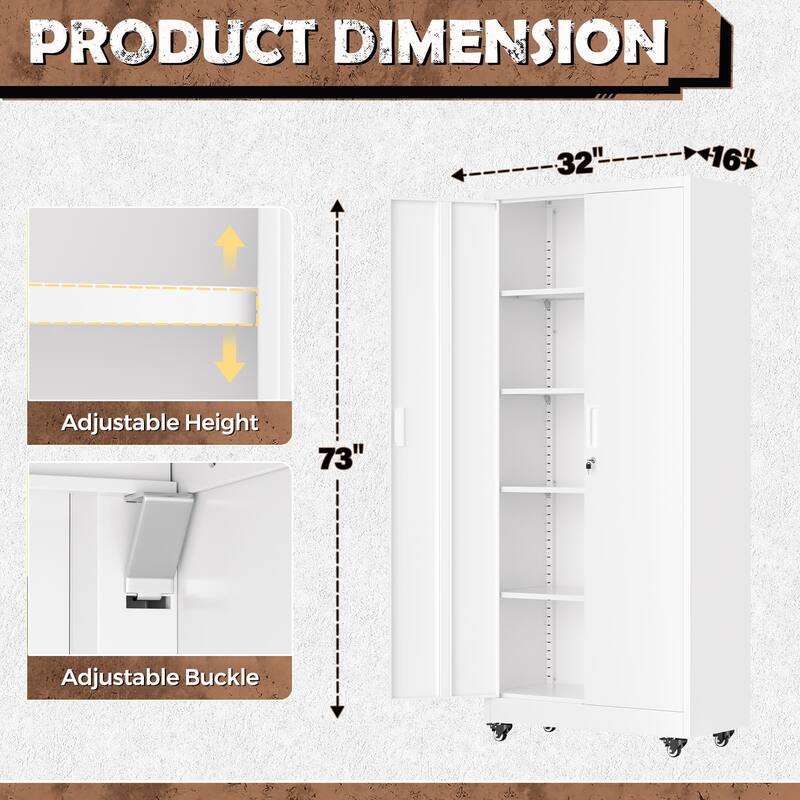 Tall Garage Storage Rolling Tool Cabinet with Locking Doors and Adjustable Shelves for Garage, Home Office, School